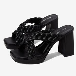 Anne Klein Women's Black Braided Heeled Sandals